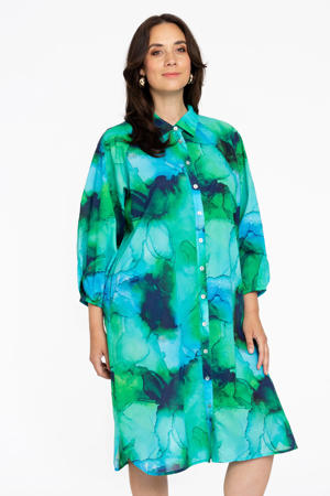 blousejurk met all over print groen/blauw