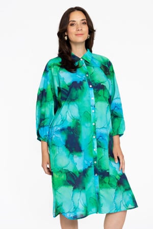 blousejurk met all over print groen/blauw