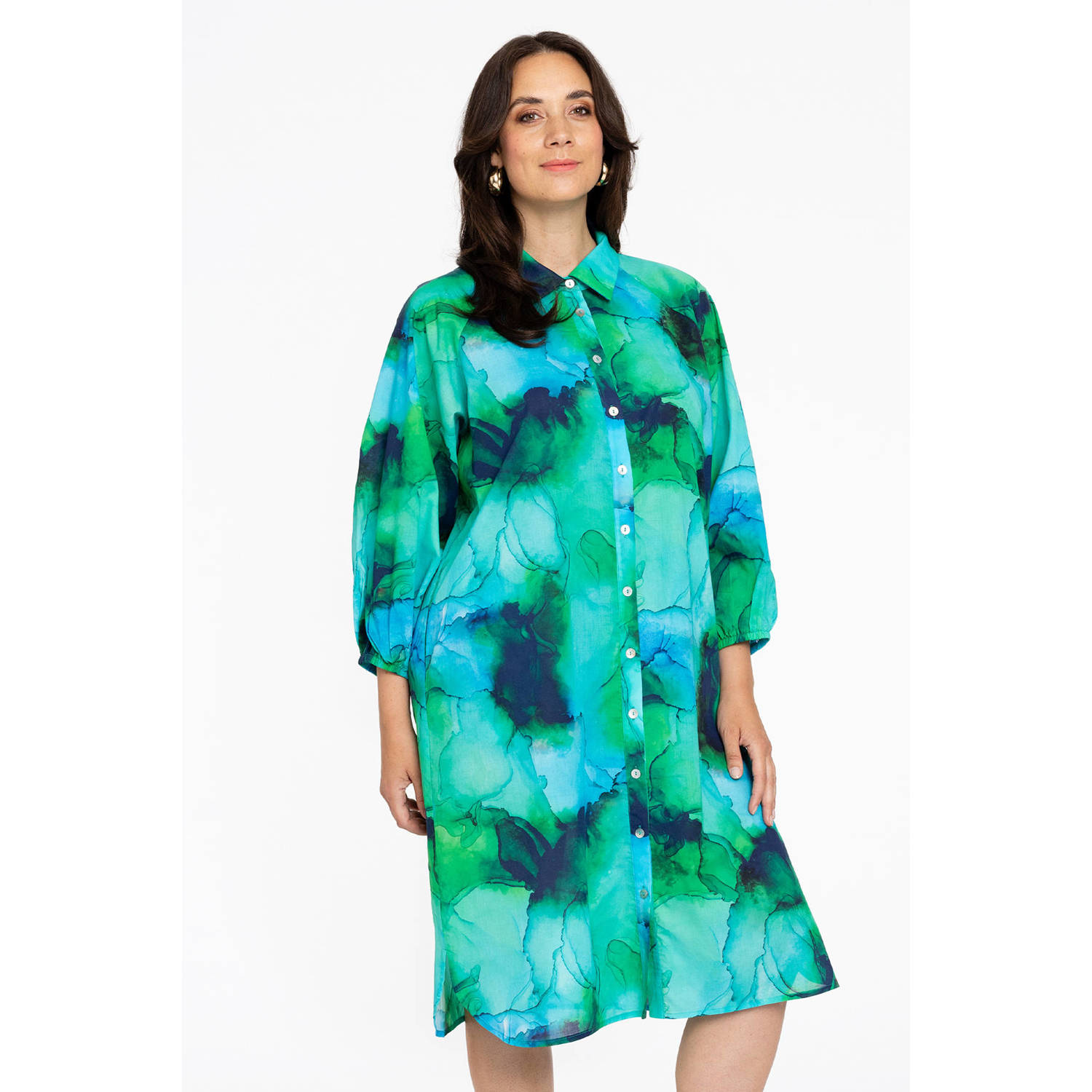 YOEK blousejurk met all over print groen blauw