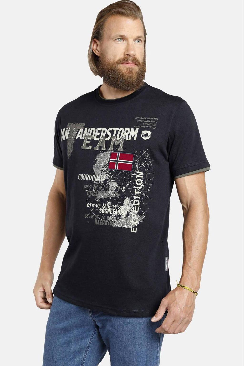 Jan Vanderstorm T-shirt SÖLVE Plus Size donkerblauw
