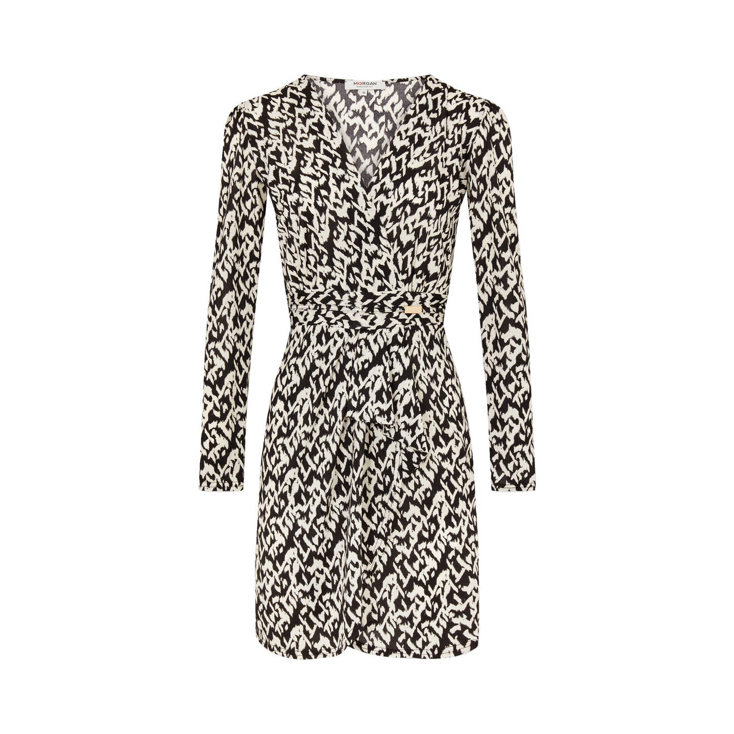 Morgan overslagjurk met all over print zwart wit