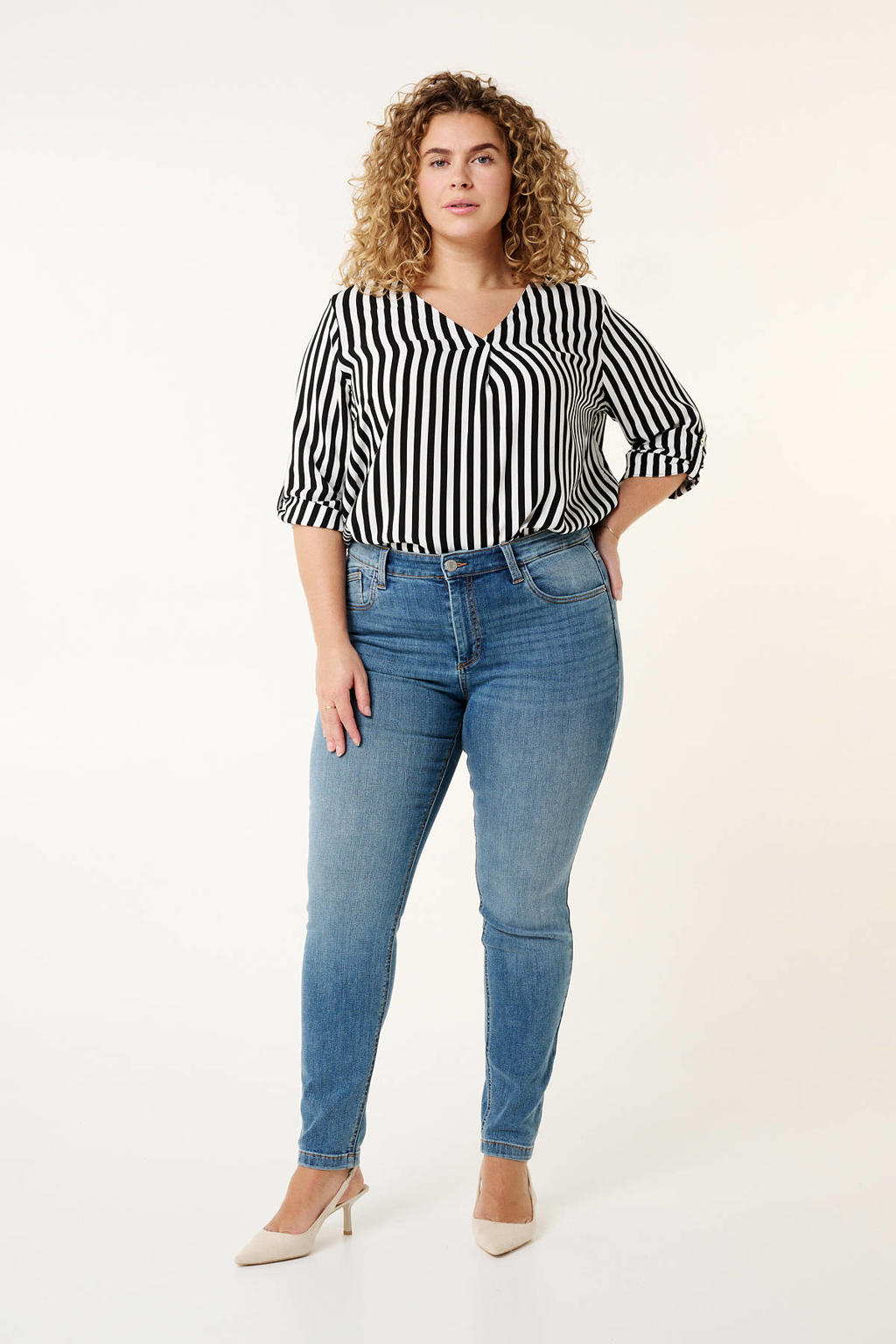 Light blue denim dames MS Mode slim fit jeans blue van denim met regular waist en effen