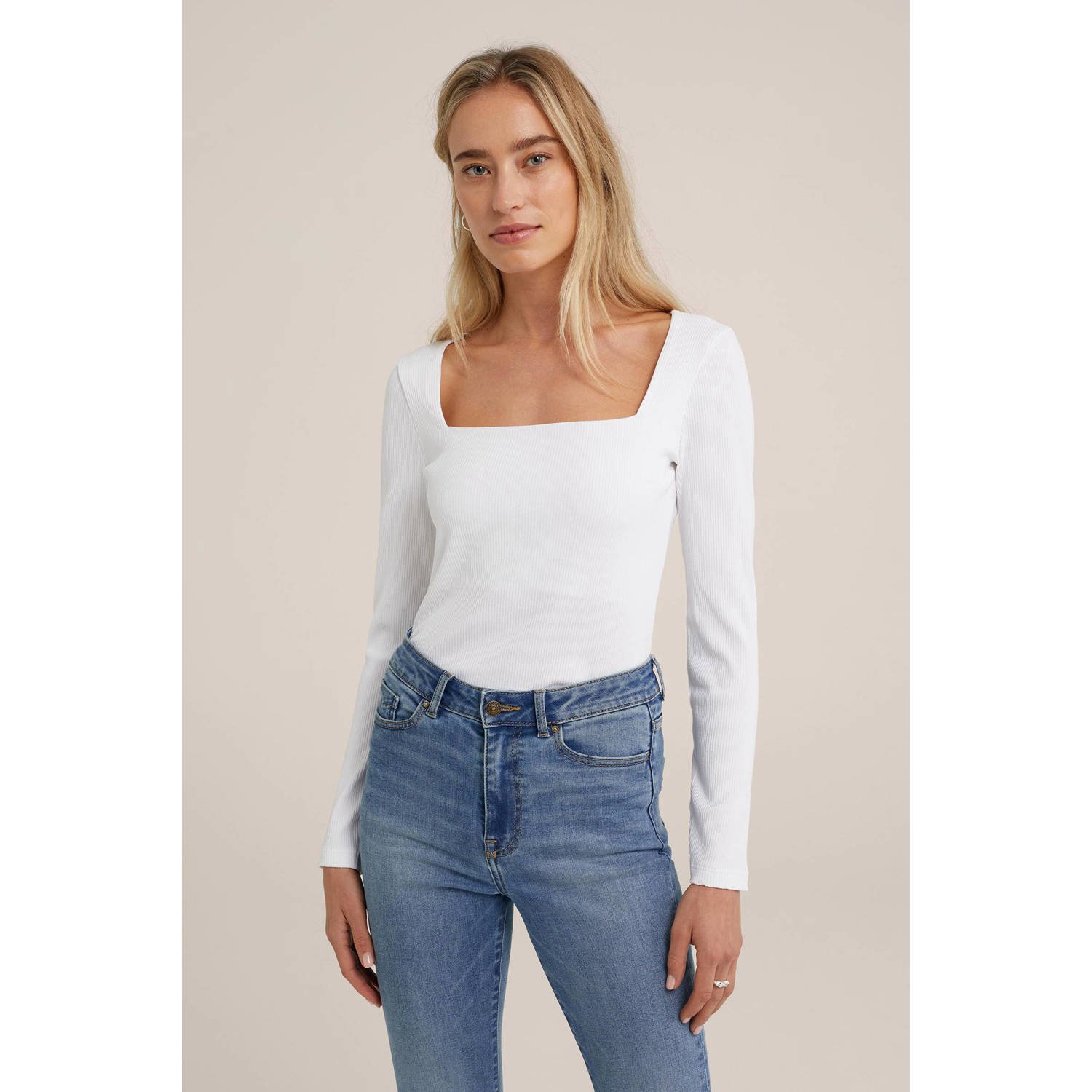WE Fashion ribgebreide top wit