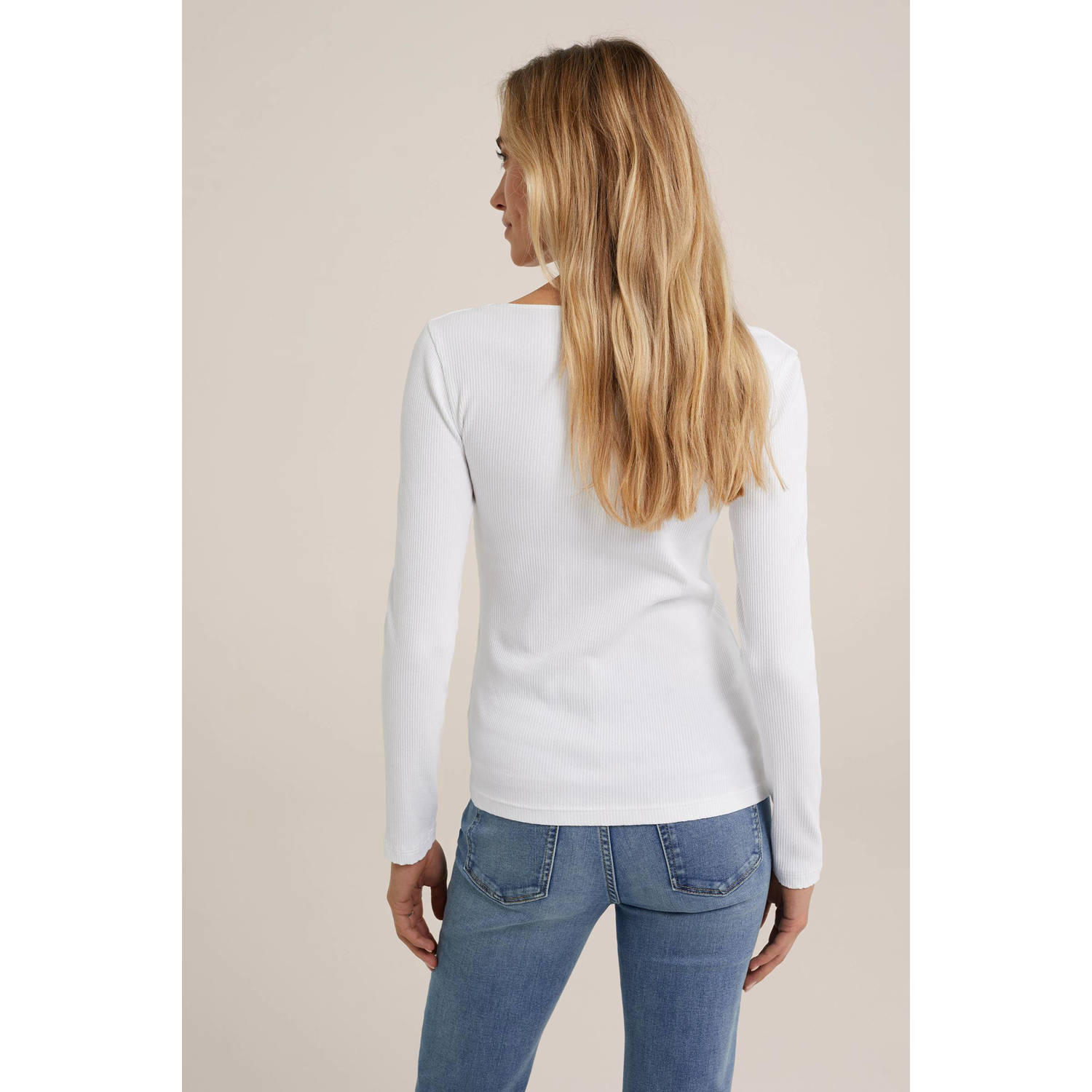 WE Fashion ribgebreide top wit