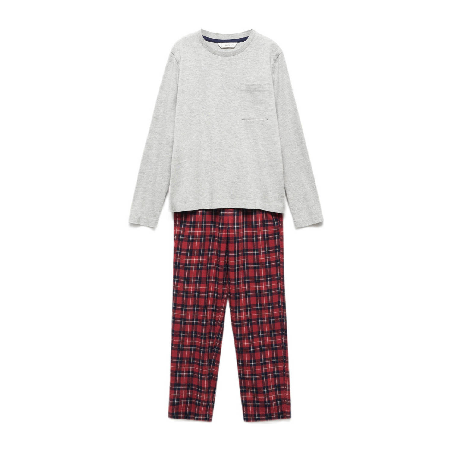 Mango Kids geruite pyjama rood grijs blauw