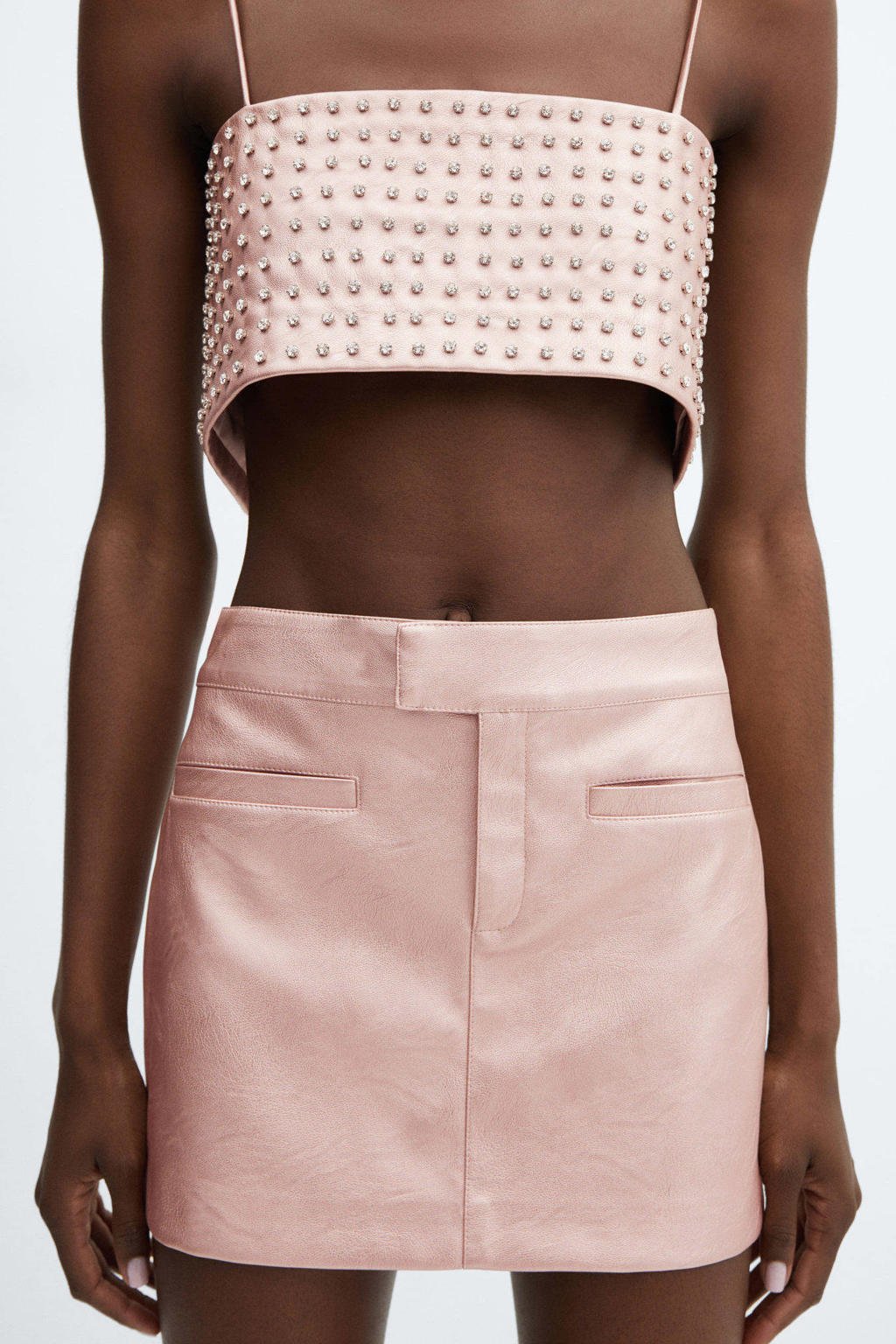 Mango coated mini rok lichtroze | wehkamp