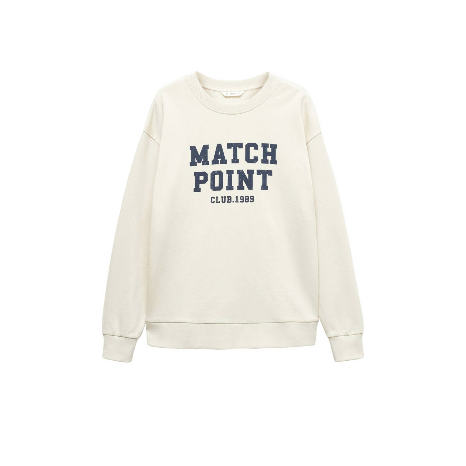 Mango Kids sweater met tekst ecru donkerblauw