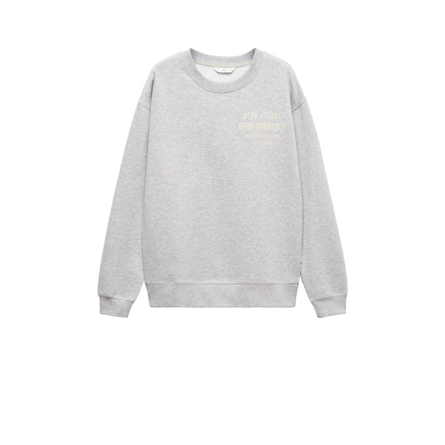 Mango Kids sweater met tekst grijs melange