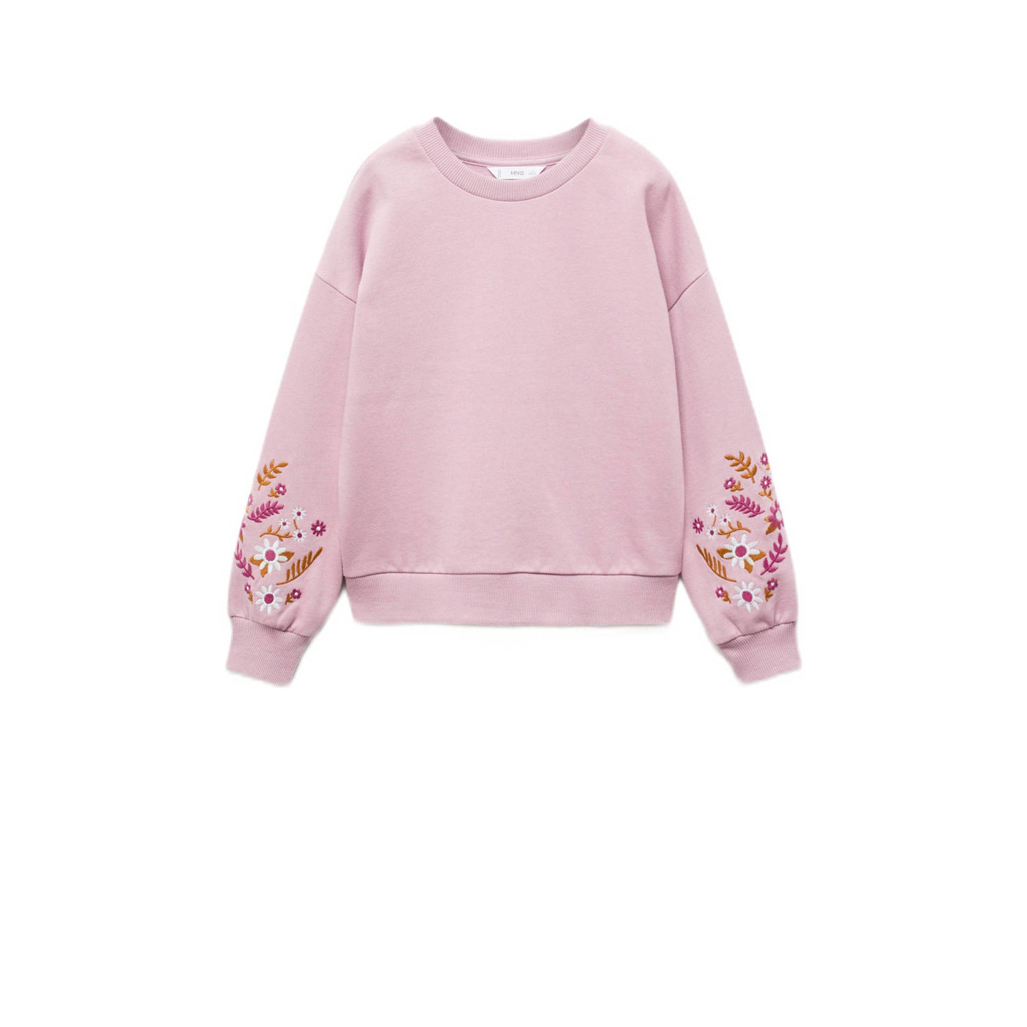 Mango Kids gebloemde sweater lichtroze