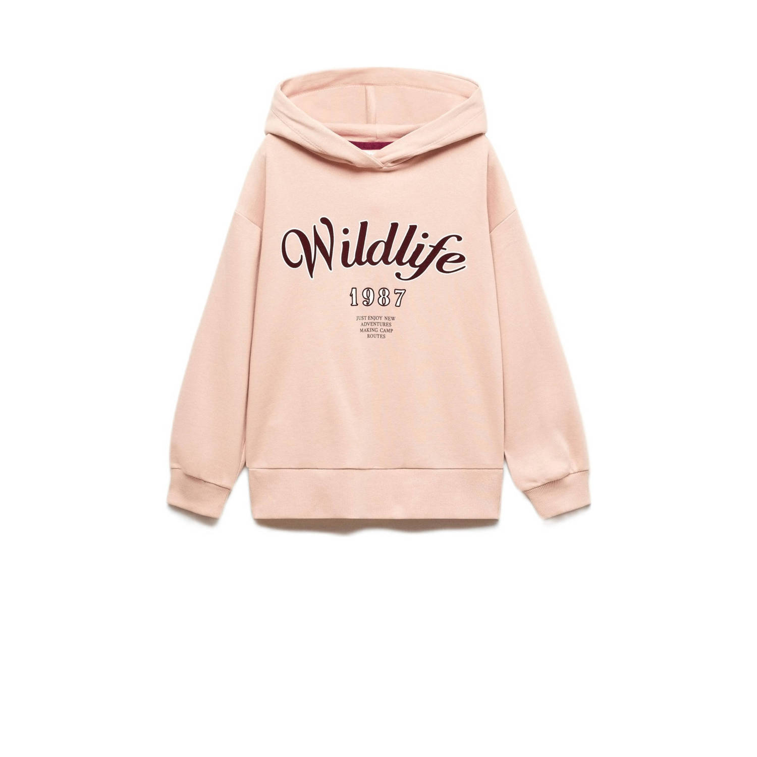 Mango Kids hoodie met tekst lichtroze rood