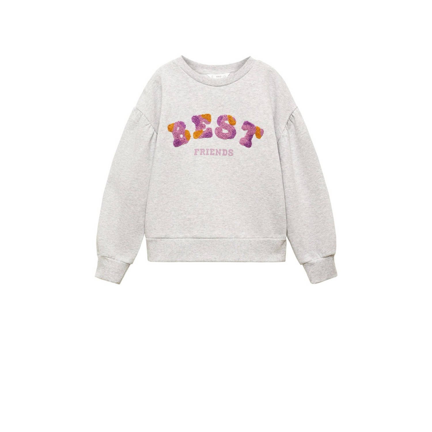 Mango Kids sweater met tekst middengrijs