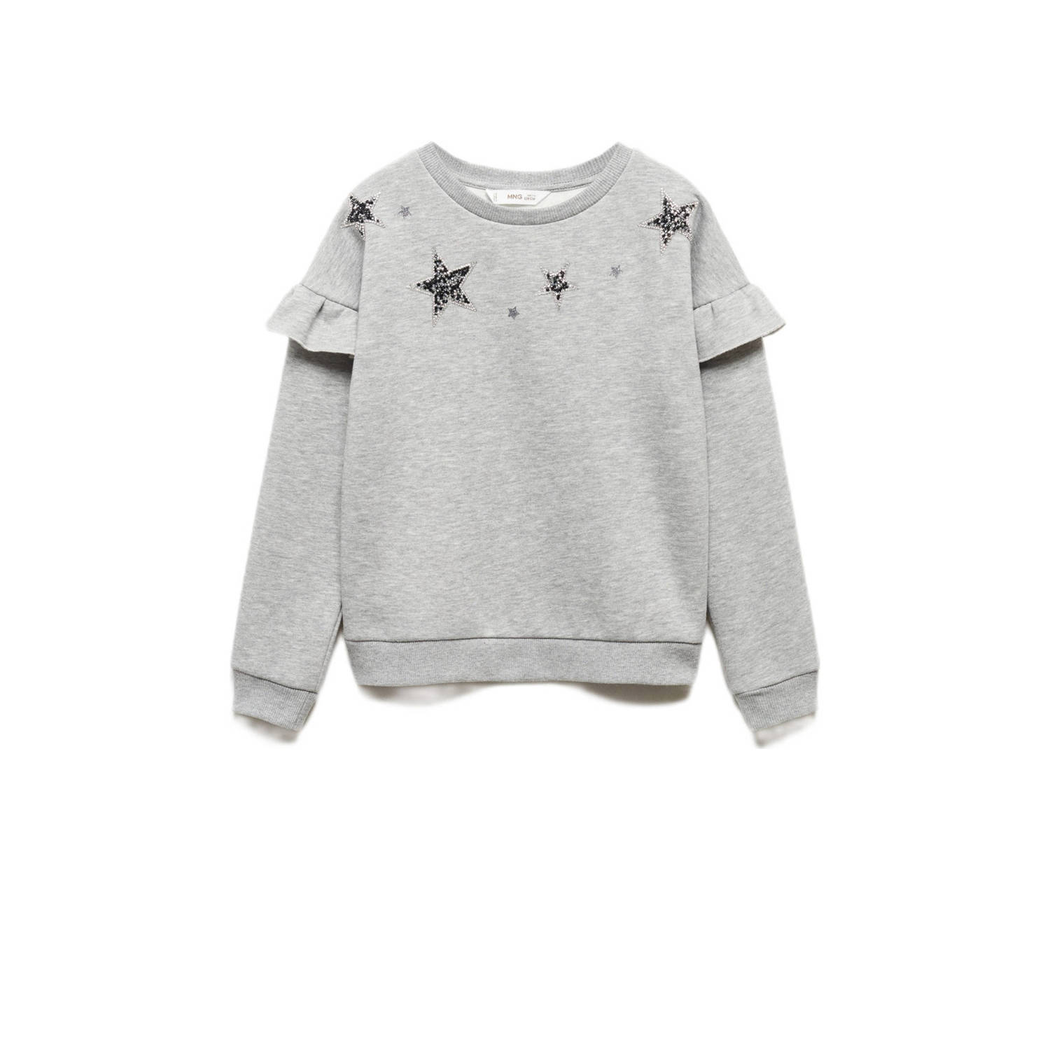 Mango Kids sweater met sterren en pailletten grijs melange