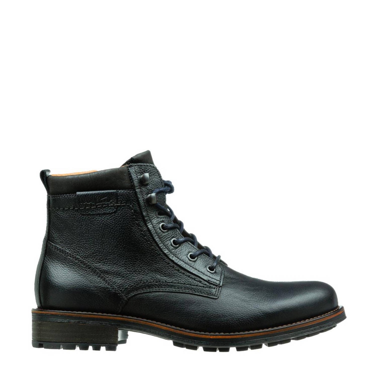 Van Lier Fritz leren veterboots donkerblauw