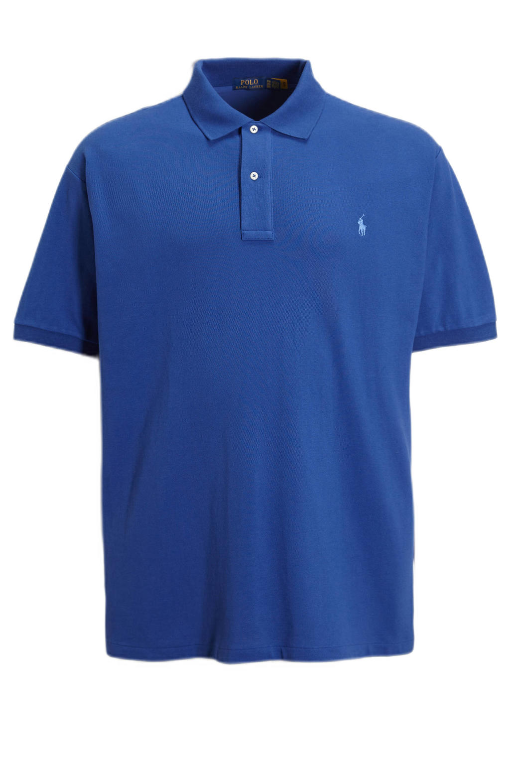 Blauwe heren POLO Ralph Lauren Big & Tall regular fit polo van katoen met logo dessin, korte mouwen, klassieke kraag en knoopsluiting