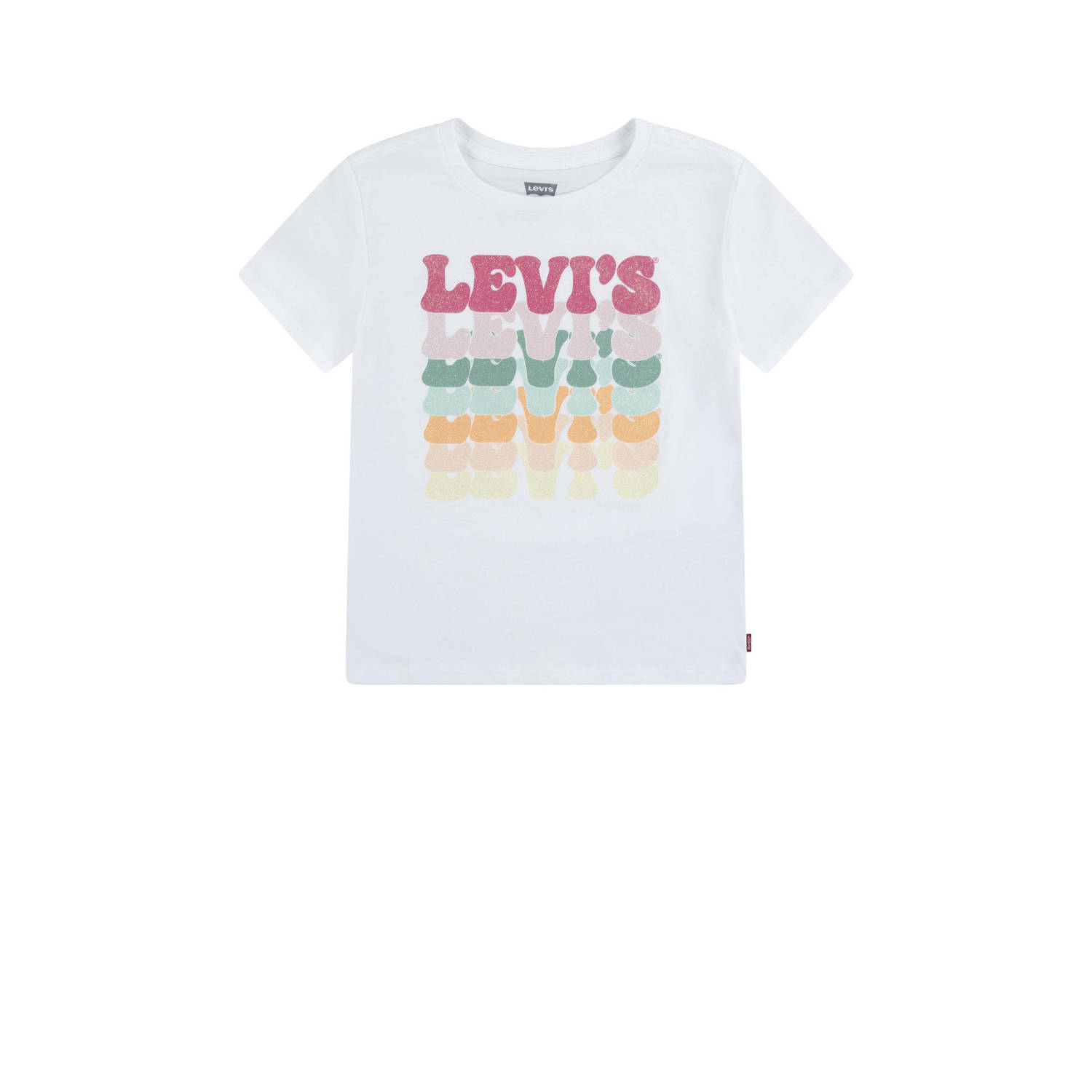 Levis Levi's Kids T-shirt met logo wit multi Meisjes Katoen Ronde hals Logo 116