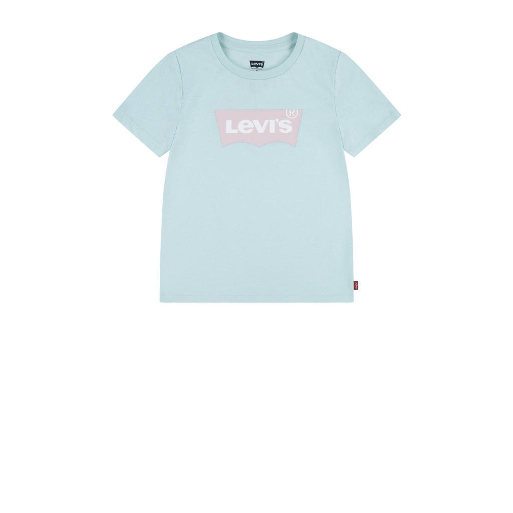 Blauwe meisjes Levi's Kids T-shirt van katoen met logo dessin, korte mouwen en ronde hals