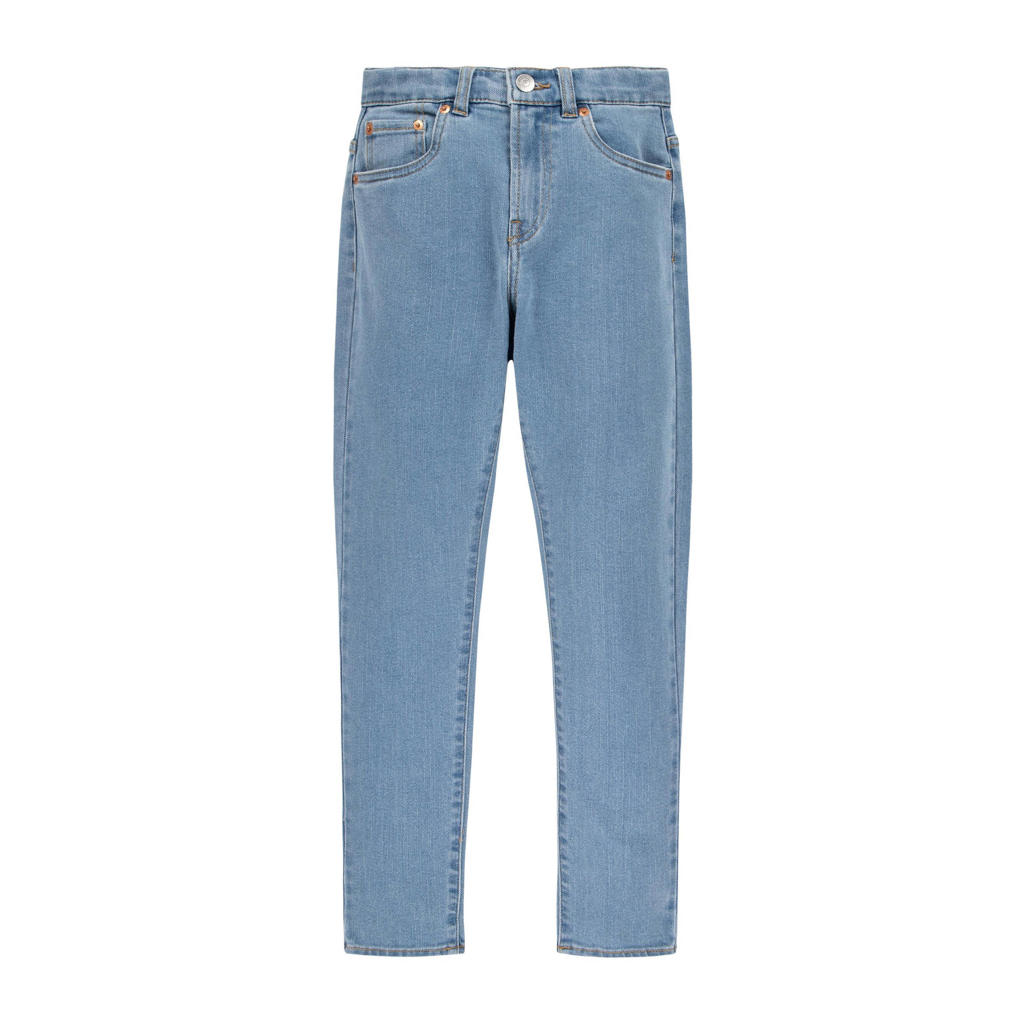 Medium blue denim meisjes Levi's Kids high waist mom jeans van stretchdenim met rits- en knoopsluiting en effen