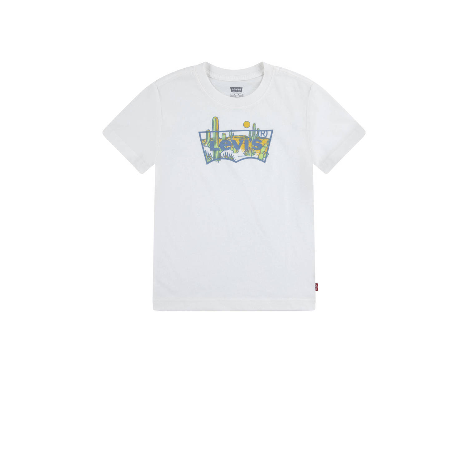 Levis Levi's Kids T-shirt met logo wit groen Jongens Biologisch katoen Ronde hals 116