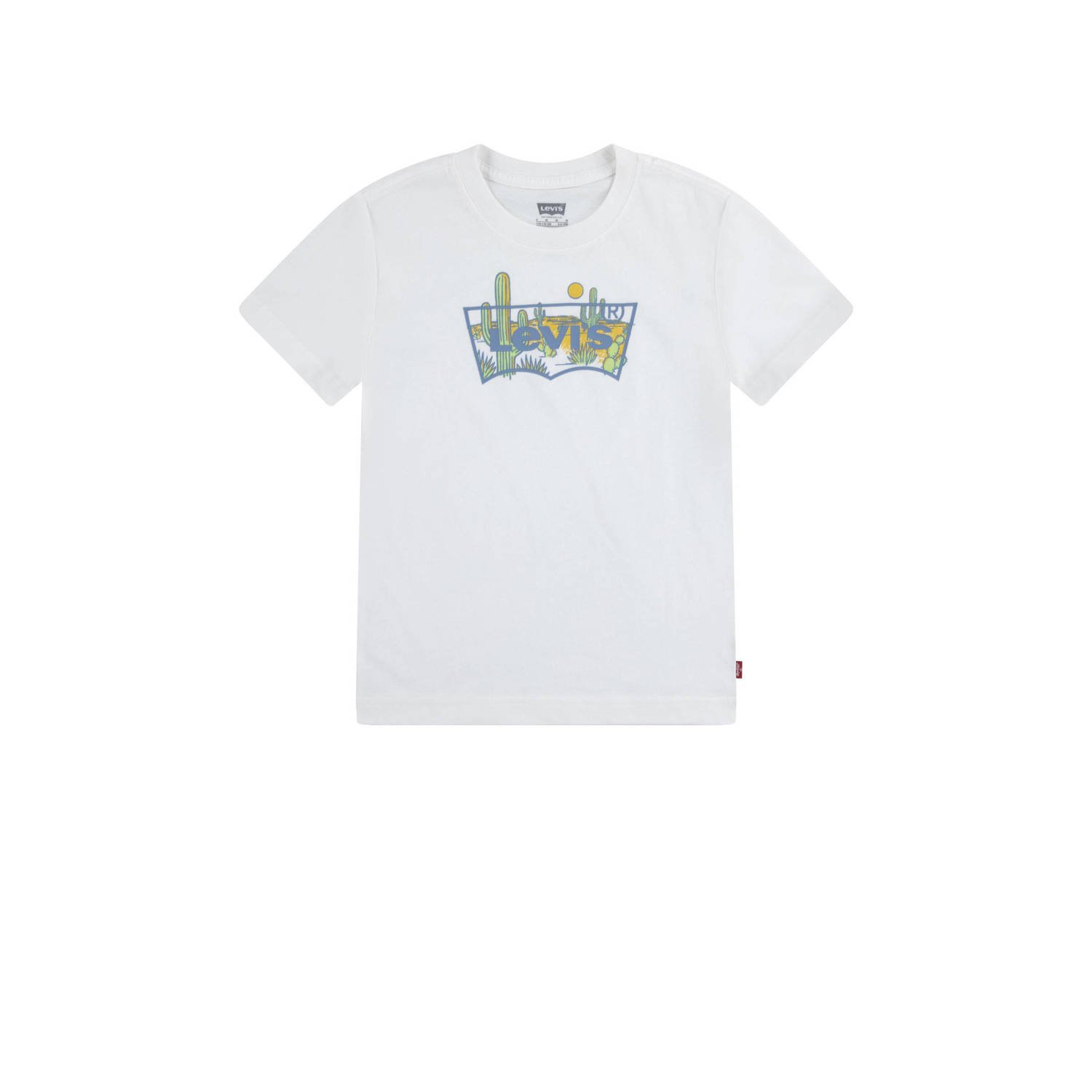 Levis Levi's Kids T-shirt met logo wit groen Jongens Biologisch katoen Ronde hals 152