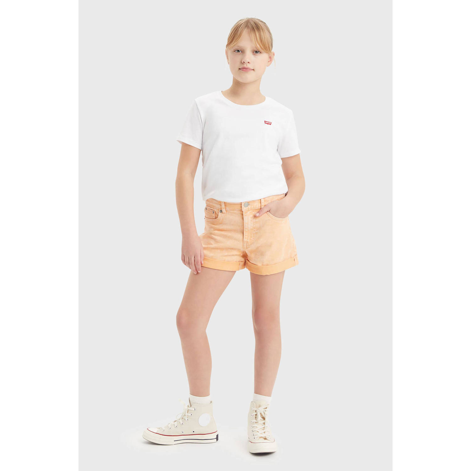 Levis Levi's Kids mom denim short coral sands Korte broek Oranje Meisjes Stretchdenim 158