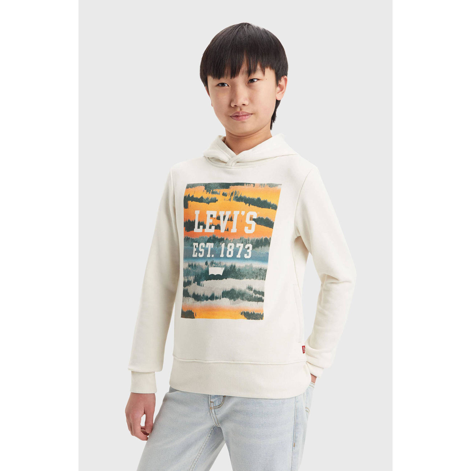 Levis Levi's Kids hoodie met printopdruk beige multi Sweater Printopdruk 152