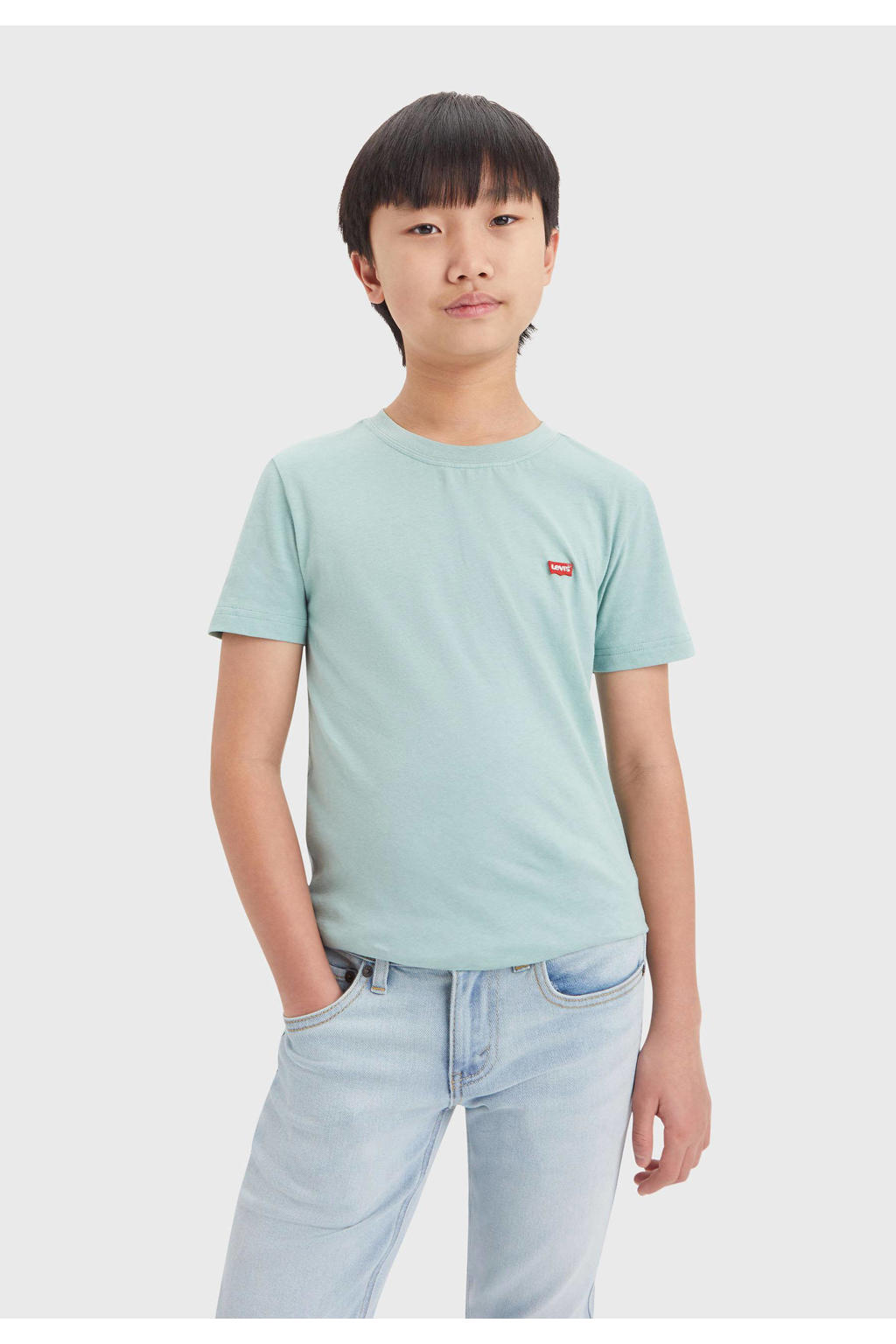 Blauwe jongens Levi's Kids T-shirt van katoen met effen, korte mouwen en ronde hals