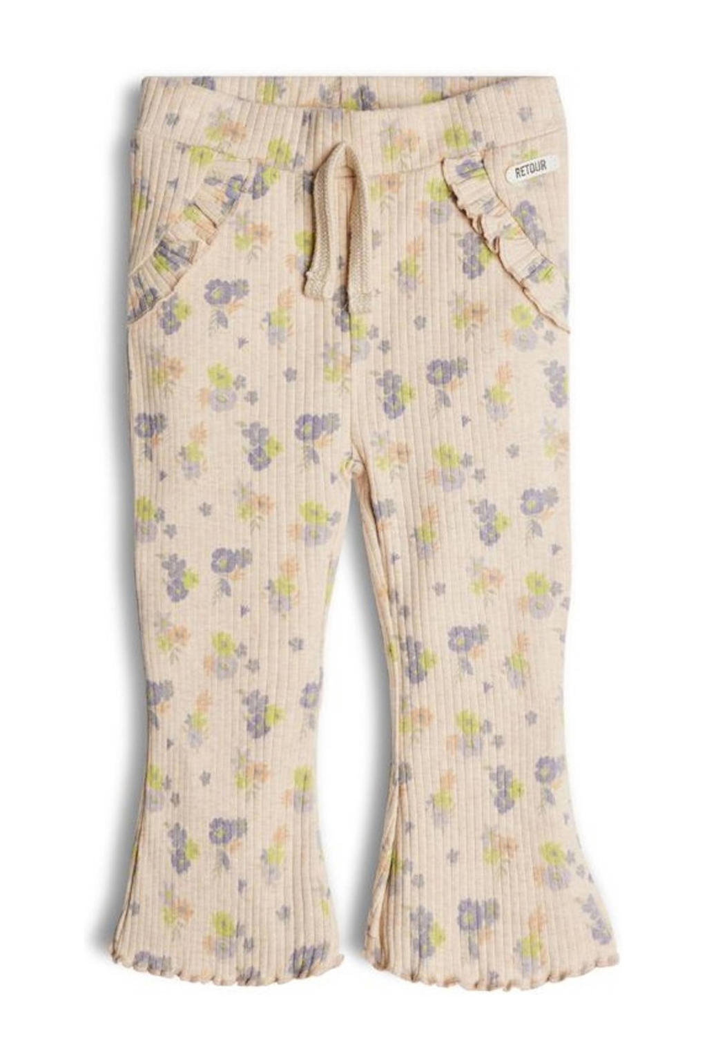 Beige, lila en groene meisjes Retour Mini gebloemde flared broek Natalia van stretchkatoen met elastische tailleband