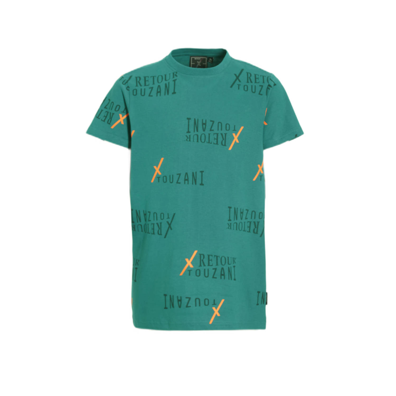 Retour Jeans Retour X Touzani T-shirt Soccer met all over print zeegroen Jongens Biologisch katoen Ronde hals 122 128