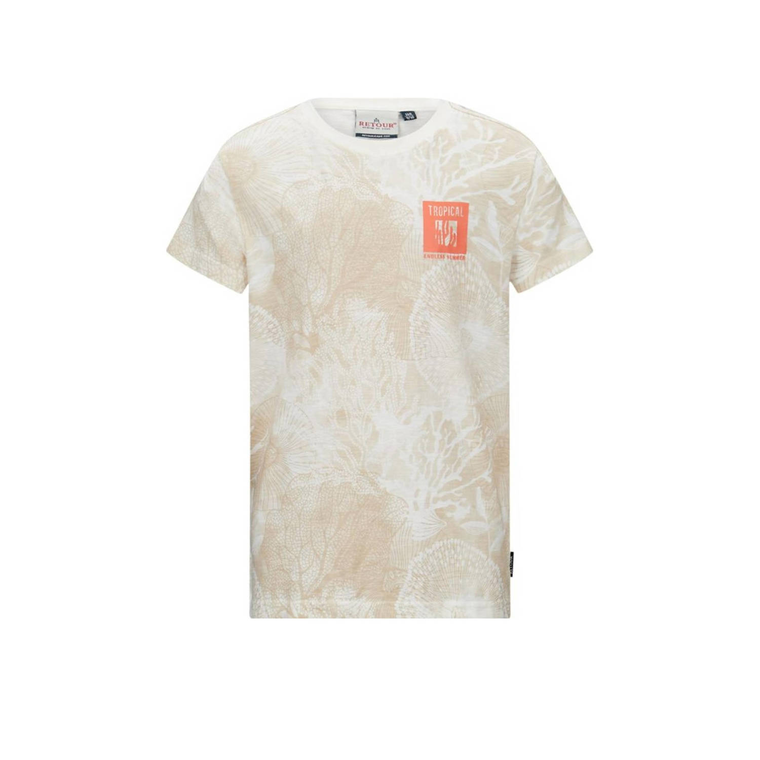Retour Jeans T-shirt Max met all over print beige offwhite Jongens Katoen Ronde hals 158 164
