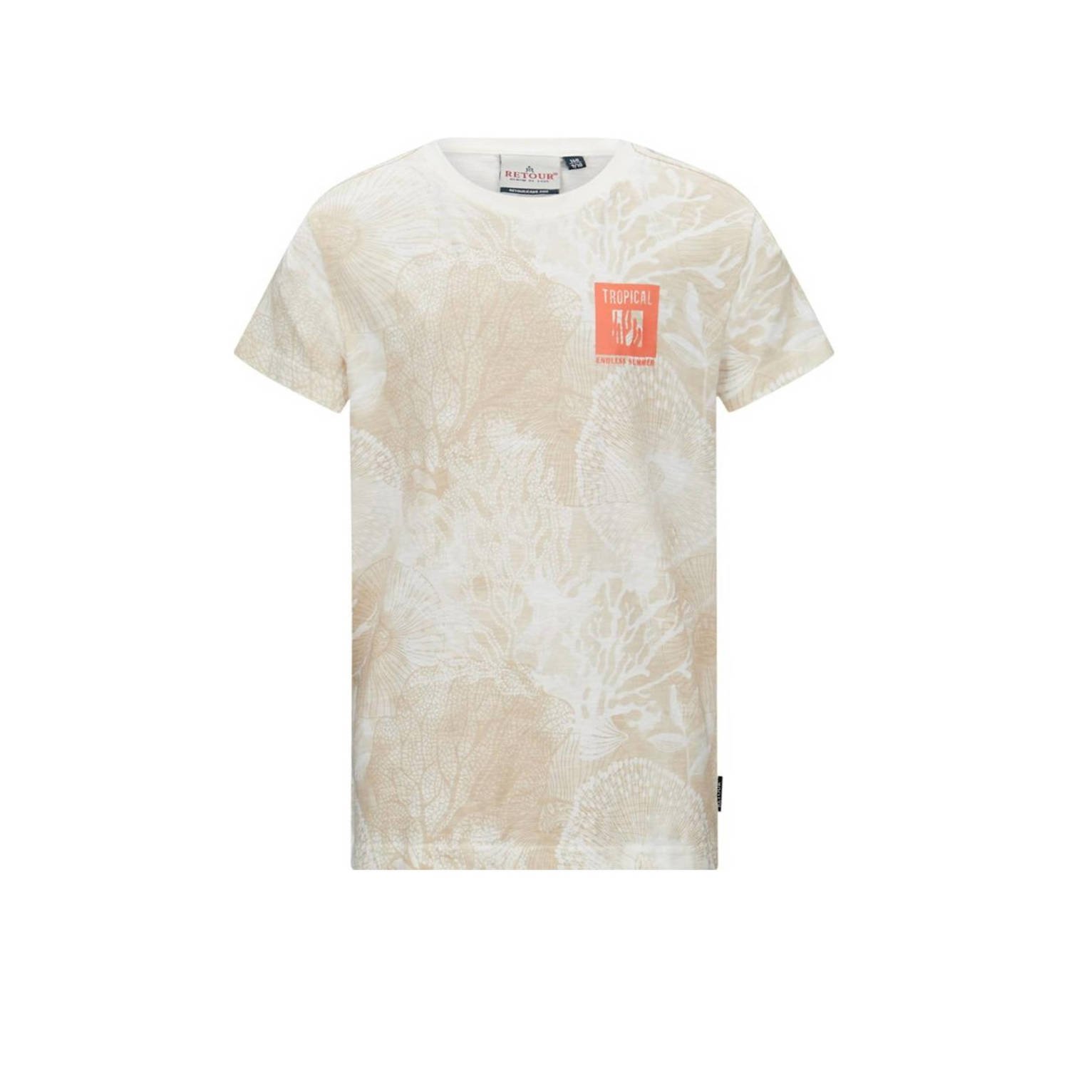 Retour Jeans T-shirt Max met all over print beige offwhite