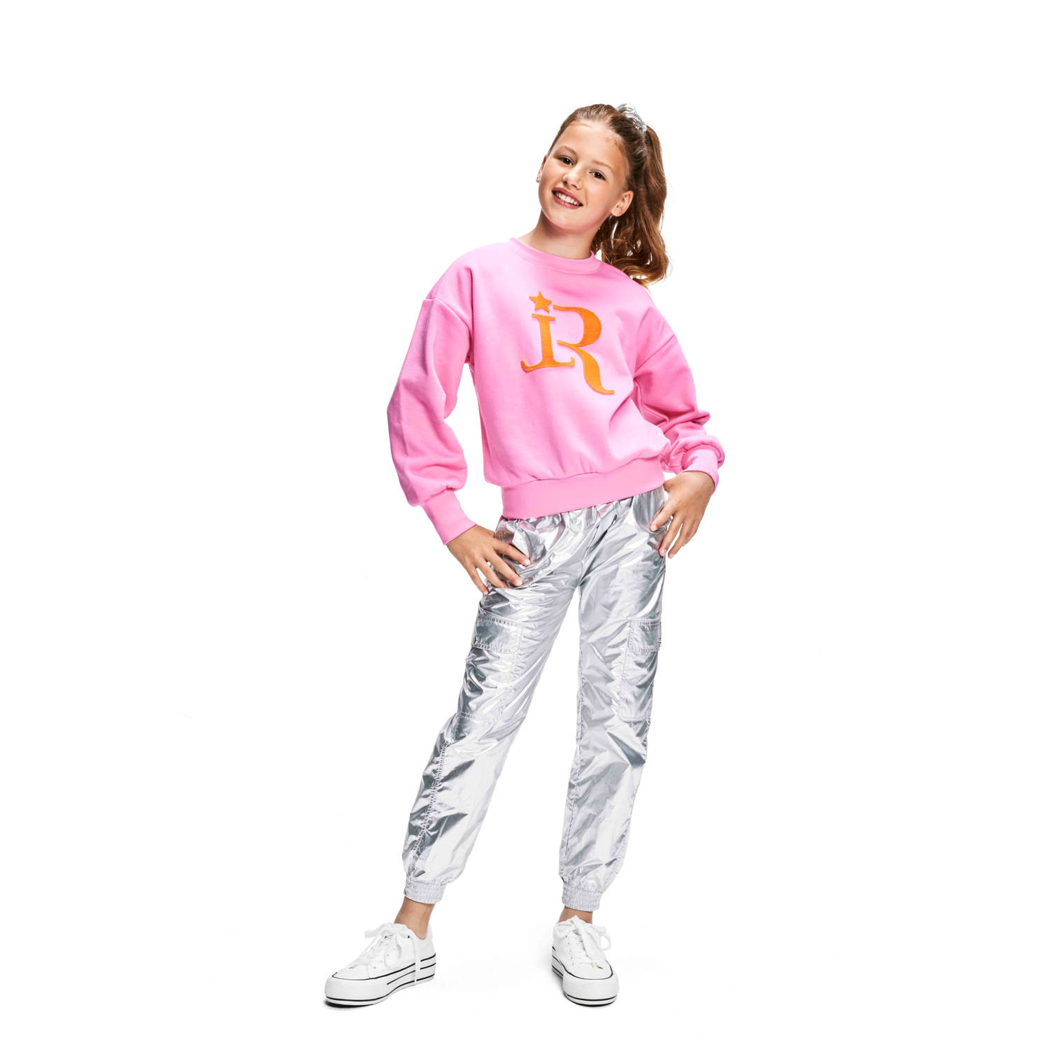 Retour Jeans metallic loose fit cargobroek Winnie zilver metallic