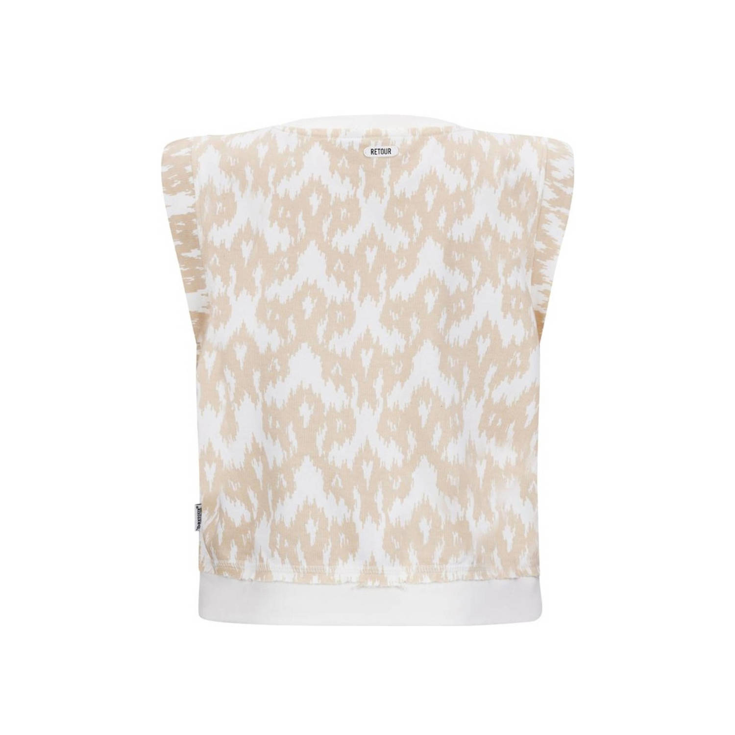 Retour Jeans top Lavina met all over print beige wit