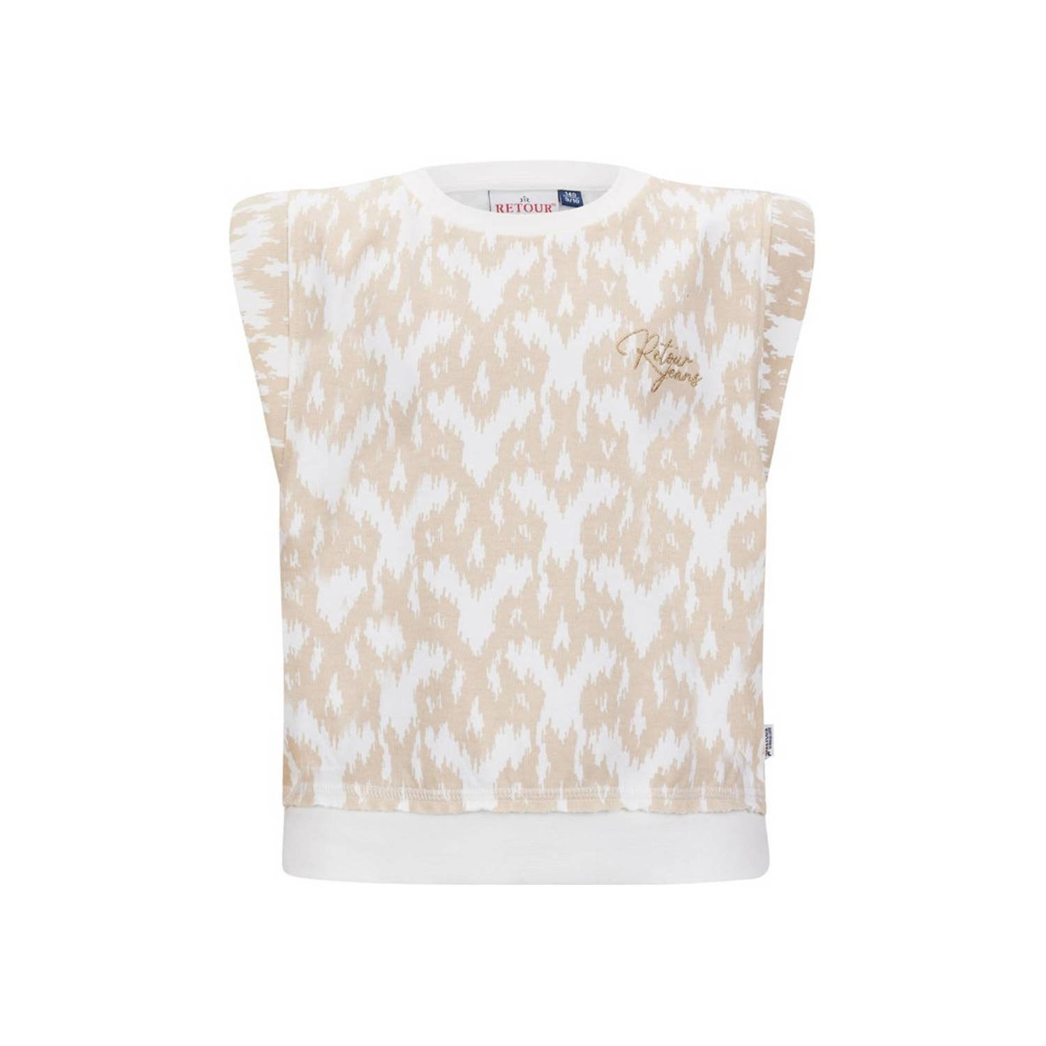 Retour Jeans top Lavina met all over print beige wit Meisjes Katoen Ronde hals 122 128