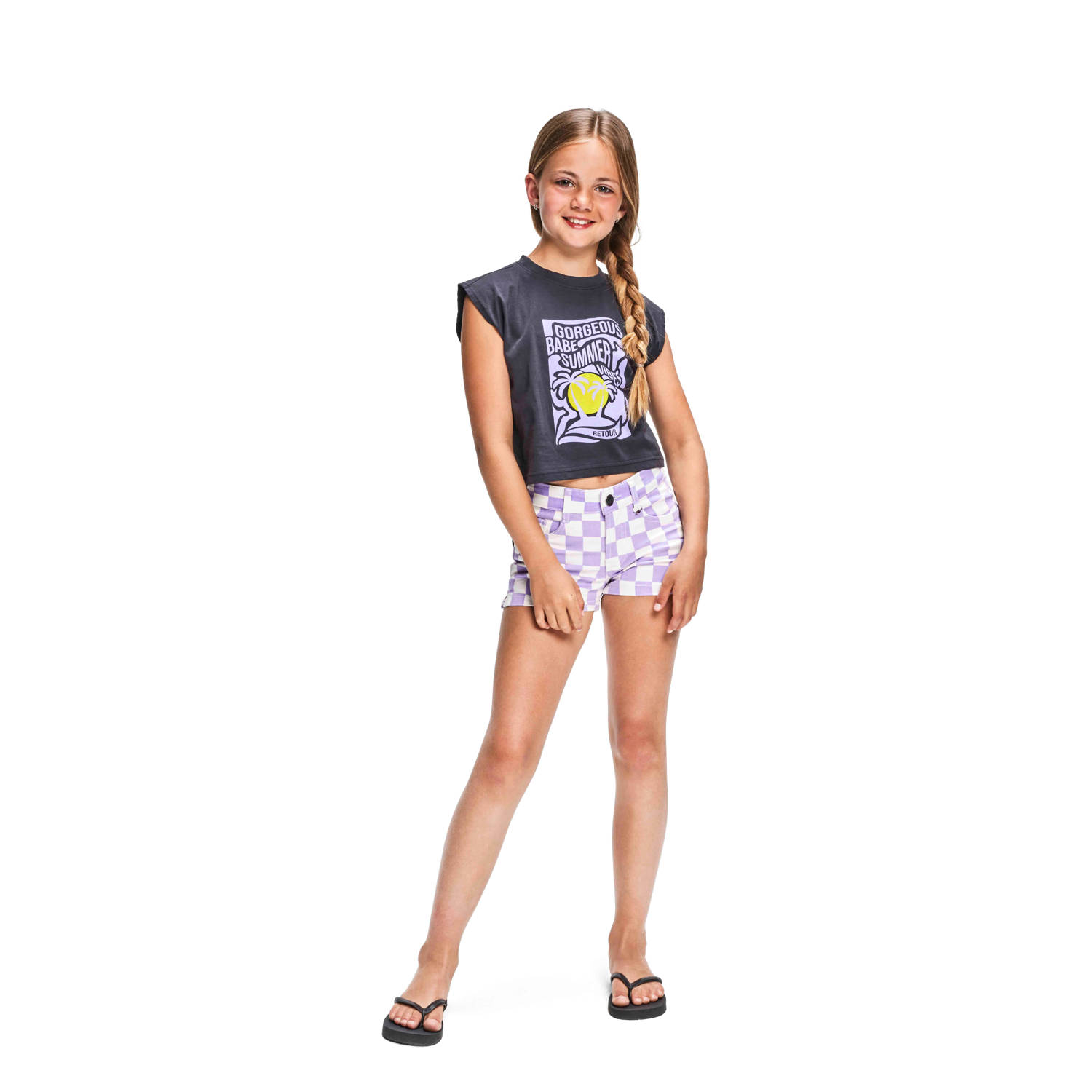 Retour Jeans T-shirt Judy met printopdruk zwart Meisjes Katoen Ronde hals 122 128