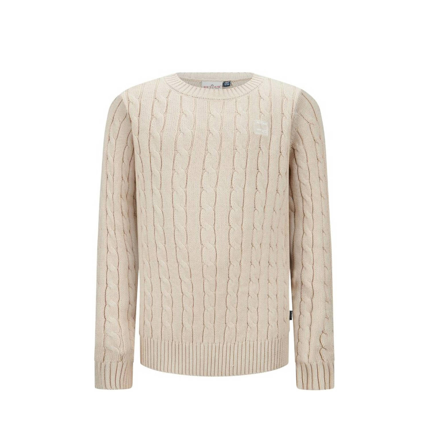 Retour Jeans gebreide kabeltrui Flynn beige Sweater Jongens Katoen Ronde hals 122 128