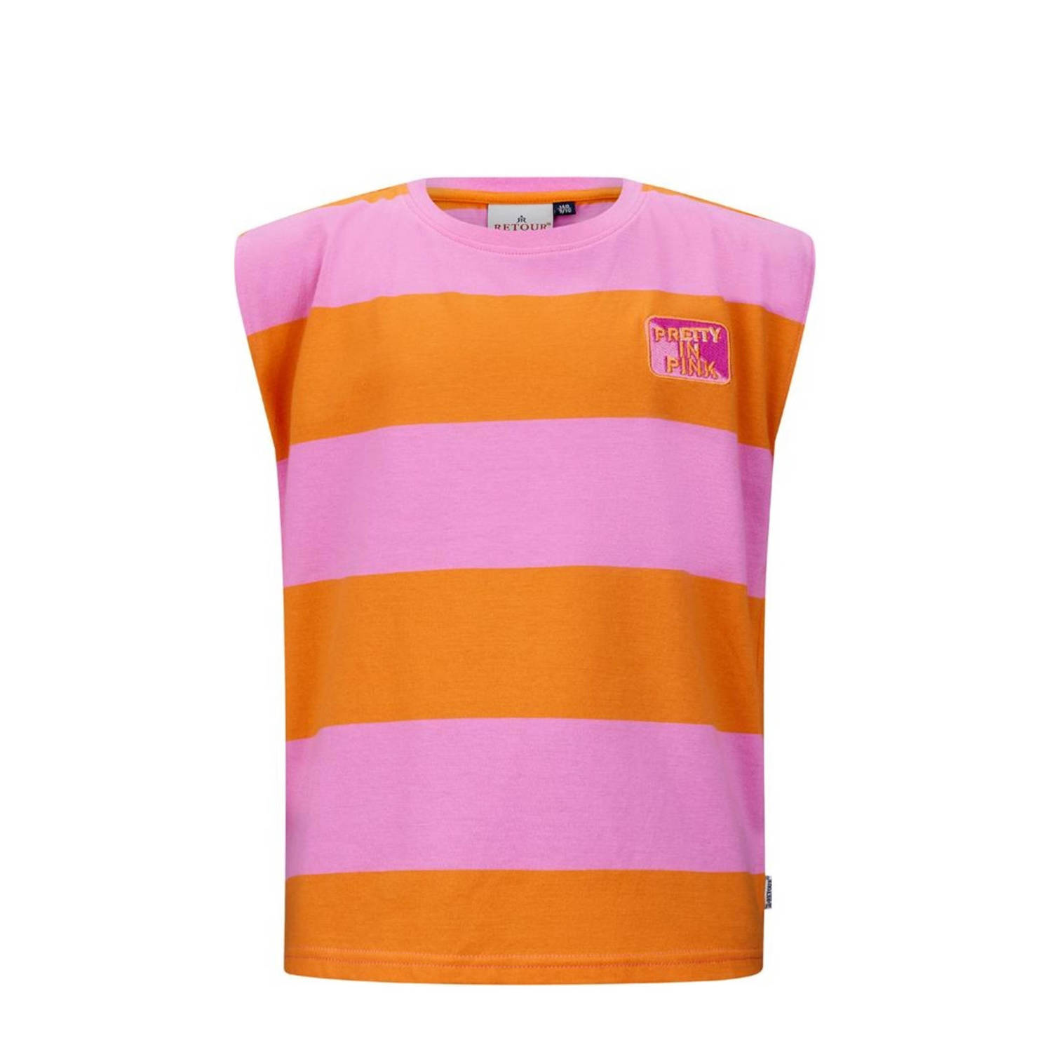 Retour Jeans gestreept T-shirt Lia roze oranje Meisjes Biologisch katoen Ronde hals 158 164