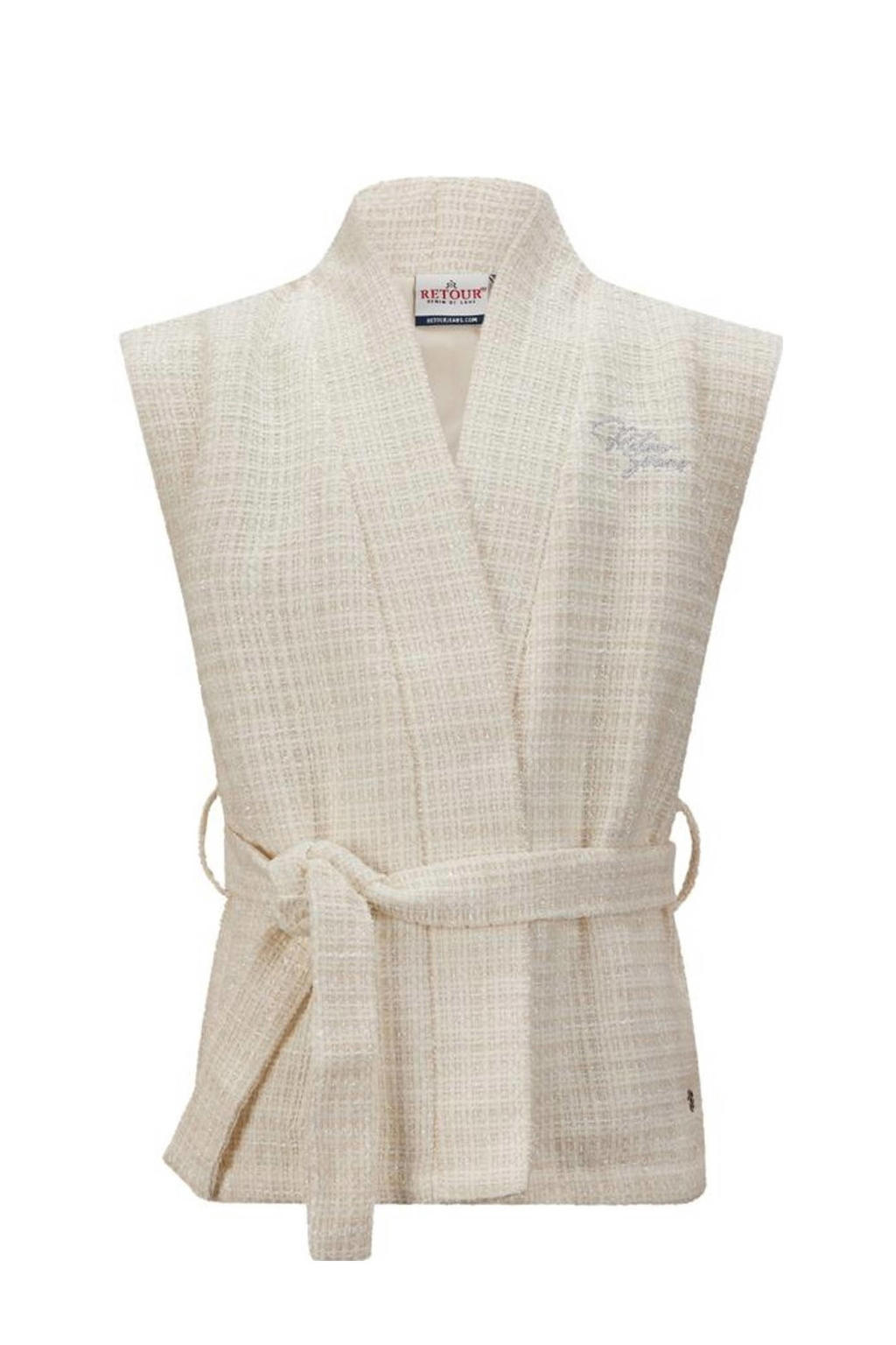 Beige meisjes Retour Jeans gilet Dasha van polyester met effen, openvallende hals en ceintuur