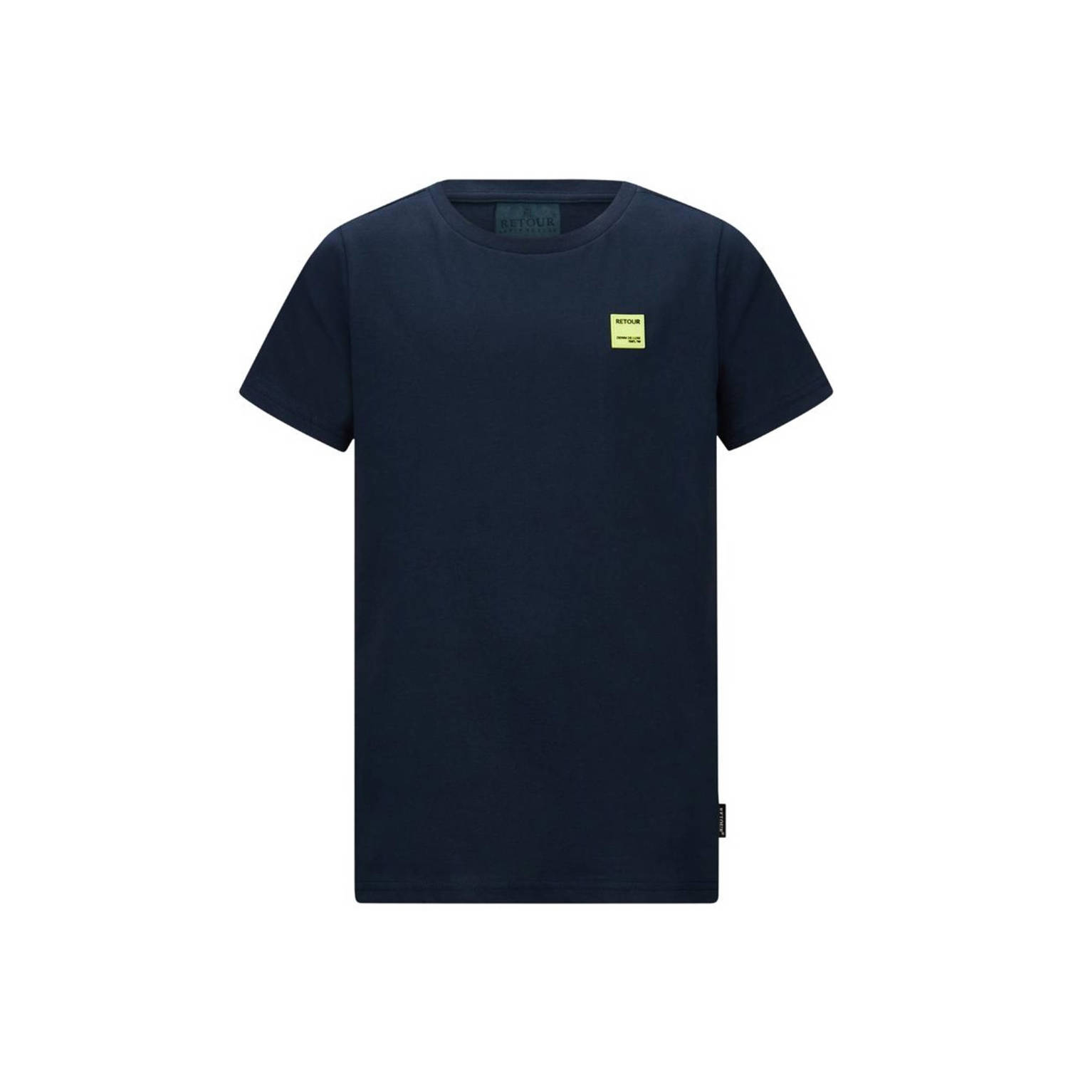 Retour Jeans T-shirt Chiel met backprint donkerblauw Jongens Katoen Ronde hals 122 128