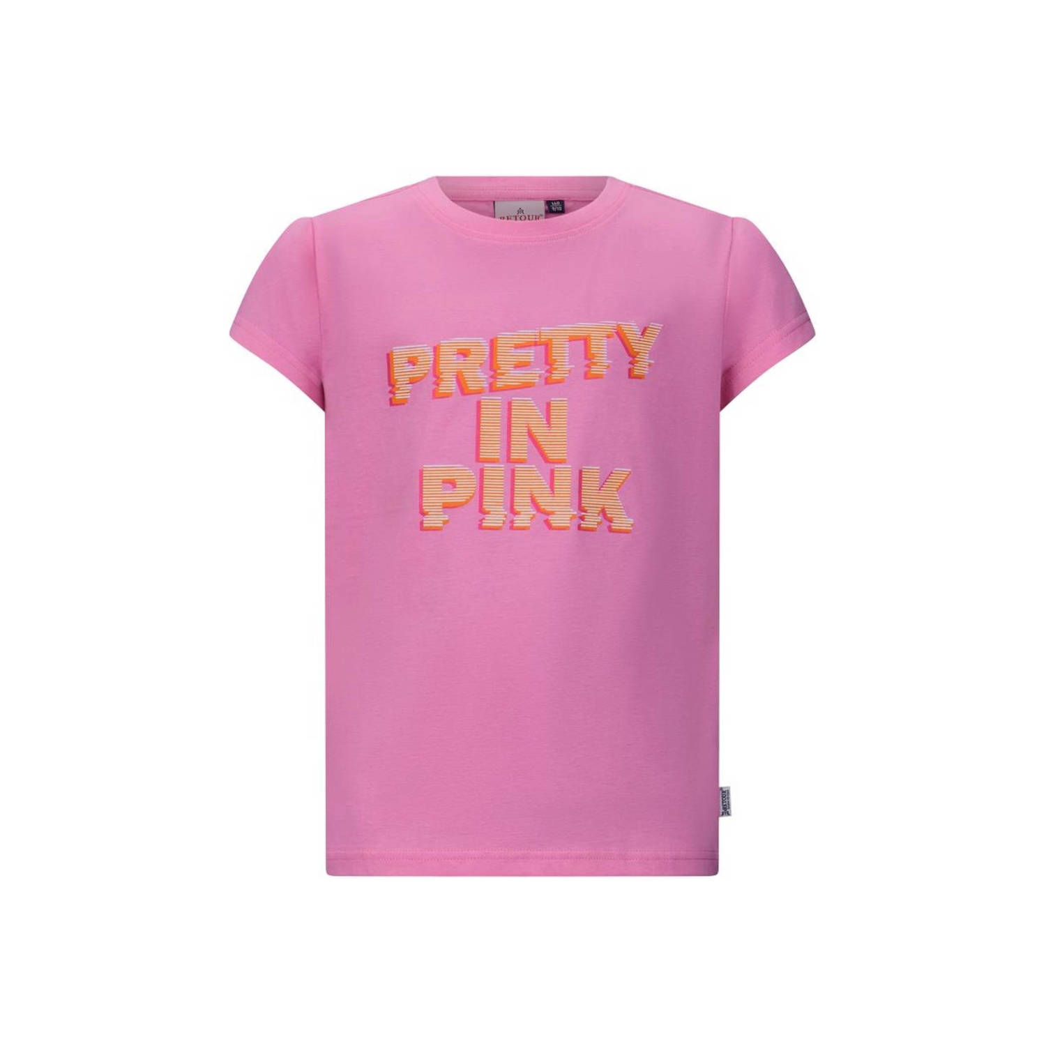 Retour Jeans T-shirt Wendy met printopdruk roze Meisjes Biologisch katoen Ronde hals 122 128