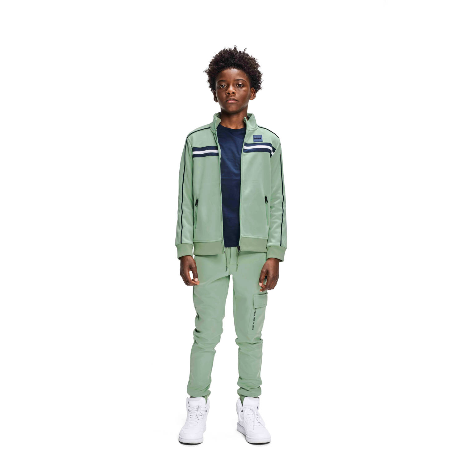 Retour Jeans sweatvest Paul met contrastbies lichtgroen zwart