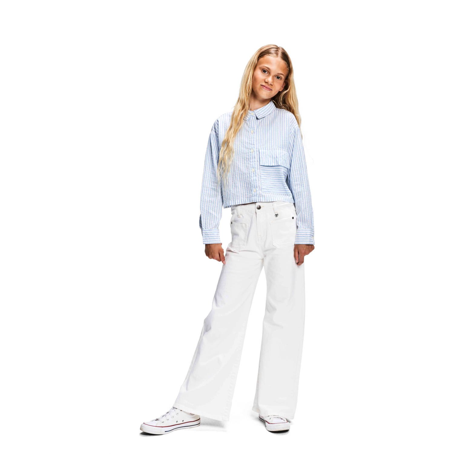 Retour Jeans gestreepte blouse Isla lichtblauw wit