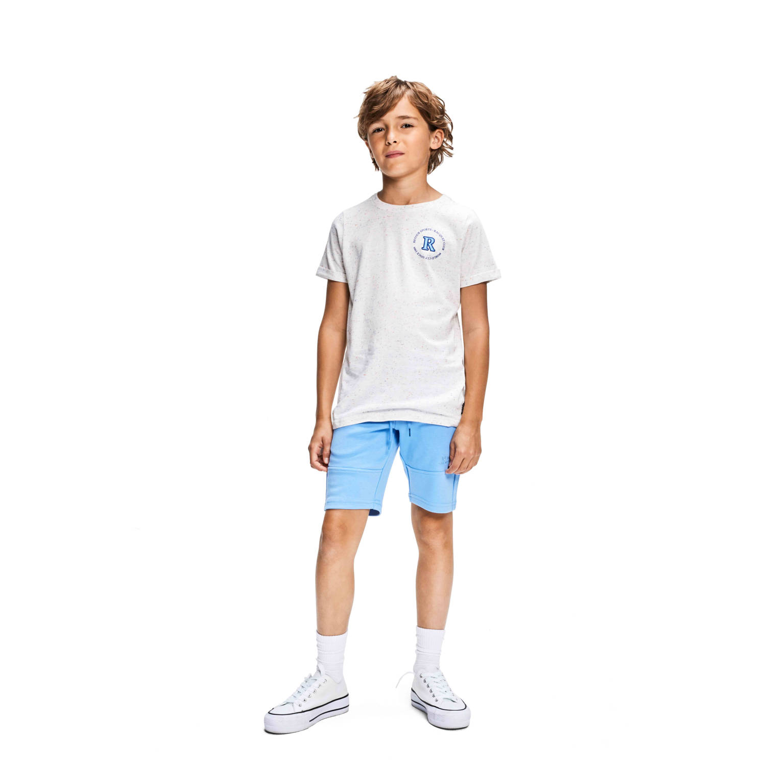 Retour Jeans T-shirt Karl met backprint offwhite blauw Wit Jongens Katoen Ronde hals 122 128