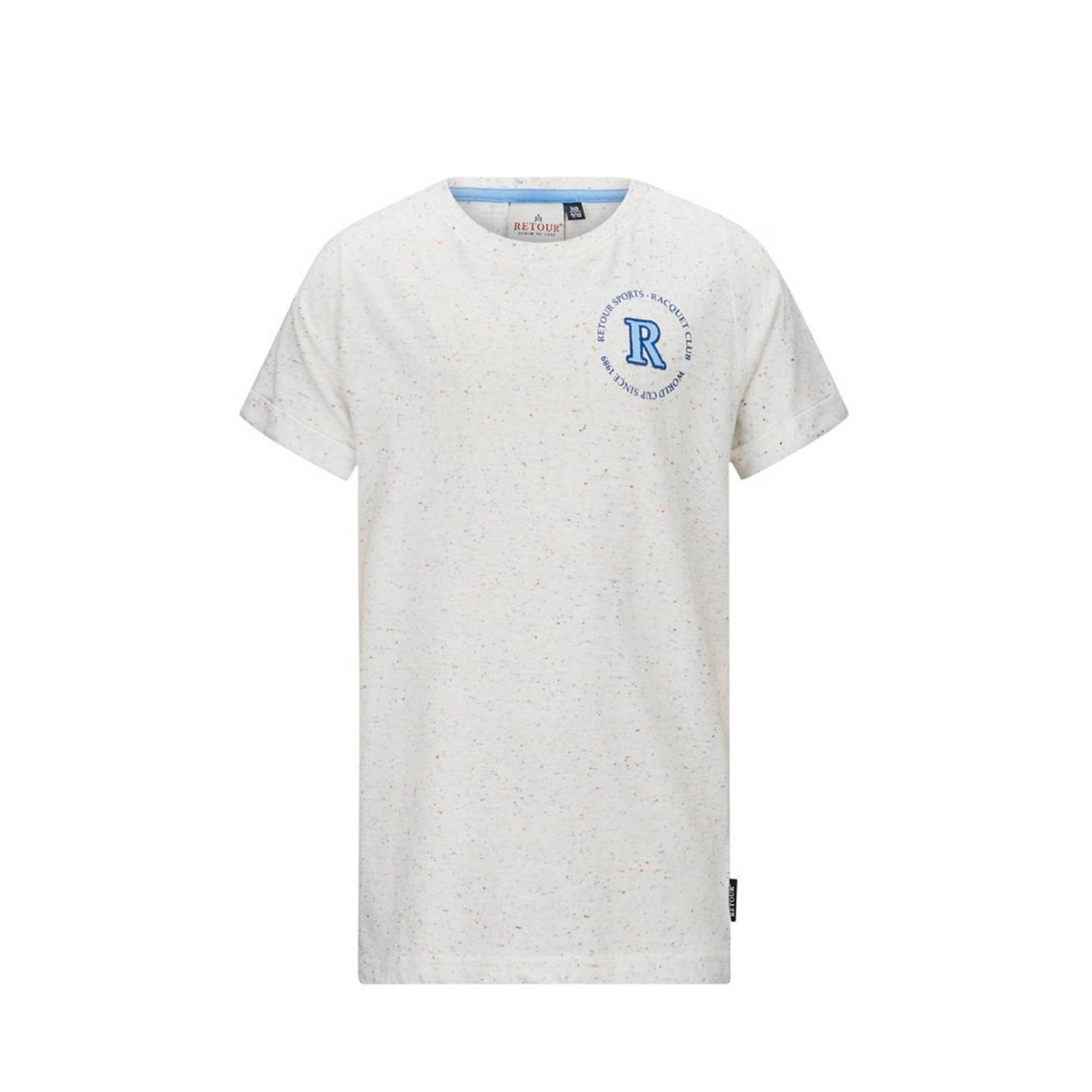 Retour Jeans T-shirt Karl met backprint offwhite blauw Wit Jongens Katoen Ronde hals 122 128