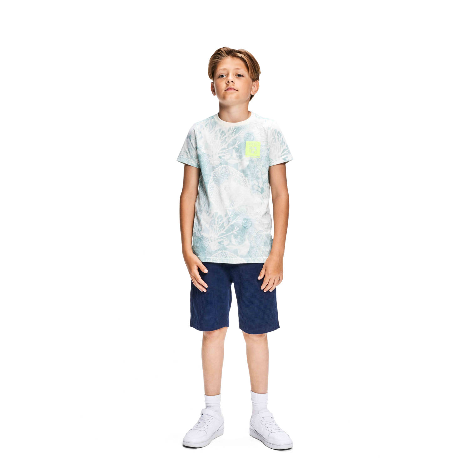 Retour Jeans T-shirt Max met all over print groen ecru Jongens Katoen Ronde hals 146 152