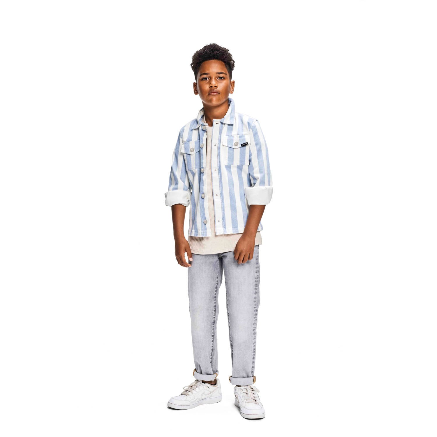 Retour Jeans overshirt Bruce lichtblauw wit Overhemd Jongens Stretchkatoen Klassieke kraag 146 152