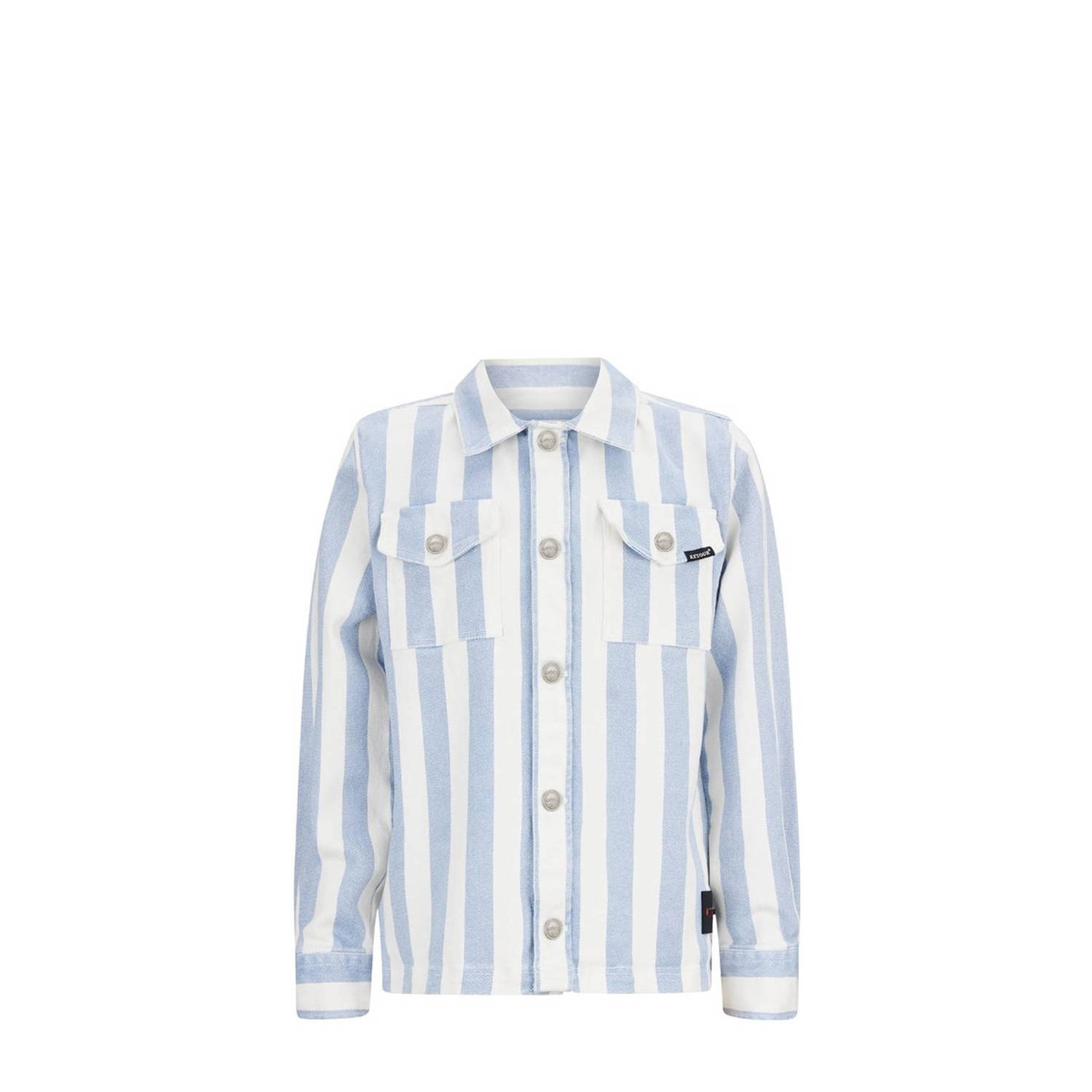 Retour Jeans overshirt Bruce lichtblauw wit Overhemd Jongens Stretchkatoen Klassieke kraag 134 140