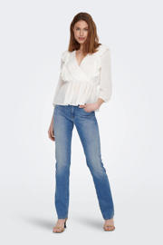 thumbnail: Medium blue denim dames ONLY straight leg jeans van stretchdenim met regular waist, rits- en knoopsluiting en effen