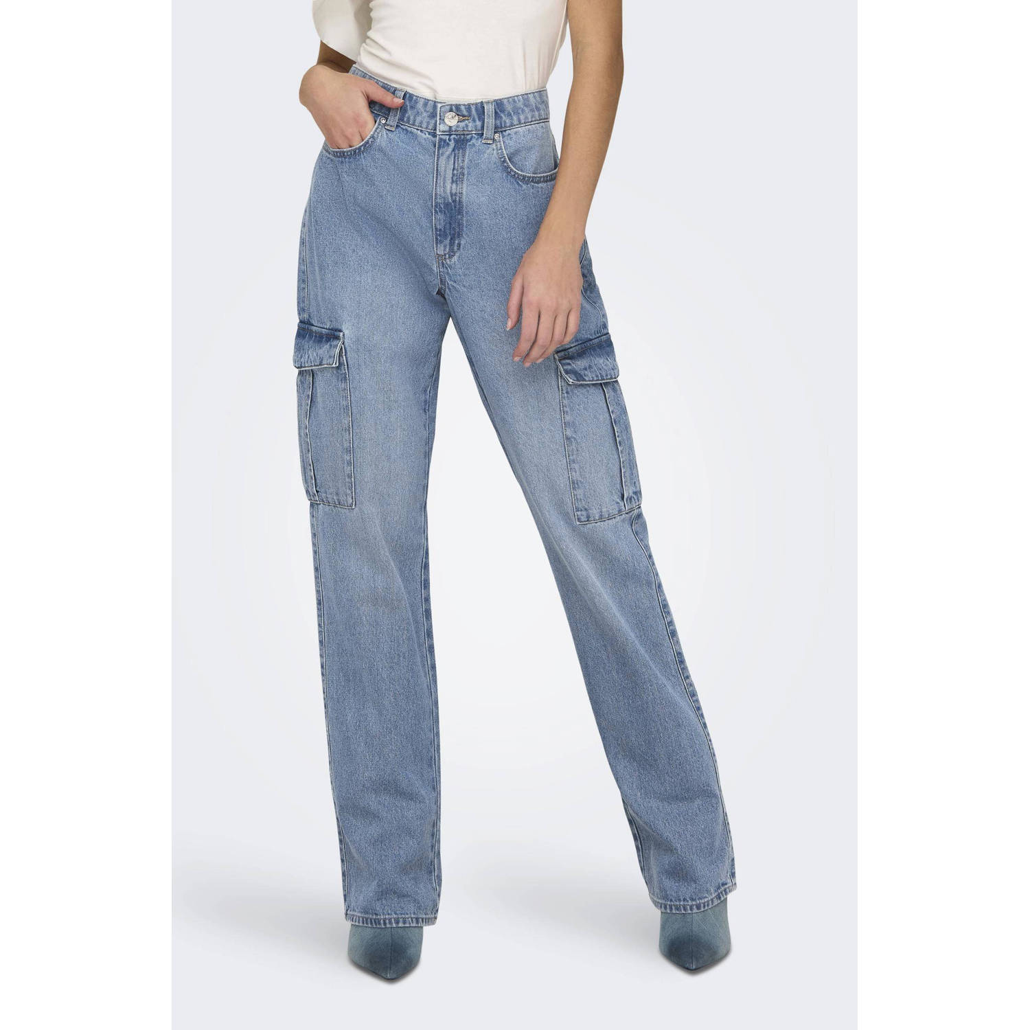 ONLY high waist cargo jeans ONLRILEY medium blue denim