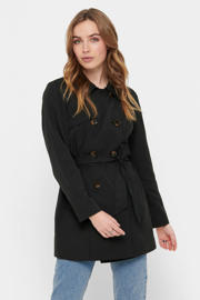thumbnail: Zwarte dames ONLY trenchcoat jas met lange mouwen, klassieke kraag, double breasted sluiting en ceintuur