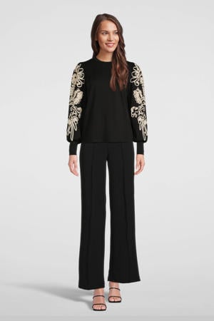 Top OBJCAROLINE met 3D applicatie zwart/offwhite
